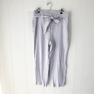 Chico’s Pants Tie Waist Grey Crop Pants Wide Leg 100% Linen Size 1.5 US 10
